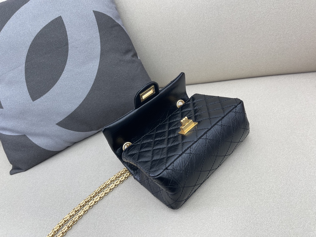 Aged Calfskin Mini 2.55 Handbag Flap Bag AS0874 Black